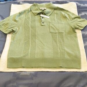 Banana Republic Linen-Cotton Ribbed Sweater Button Placket Polo